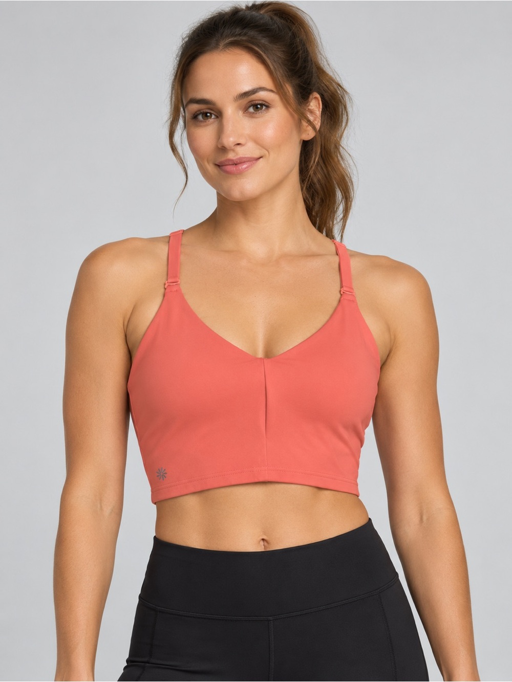 Athleta Elation V-Neck Crop Bra XS A-C Coralade Pink Yoga Pilates